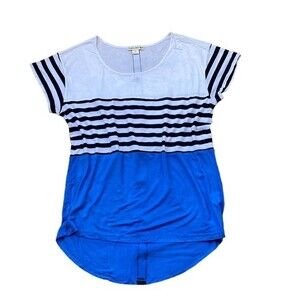 Double Zero Women Tops Color Block Blue White Short Sleeve Sz S